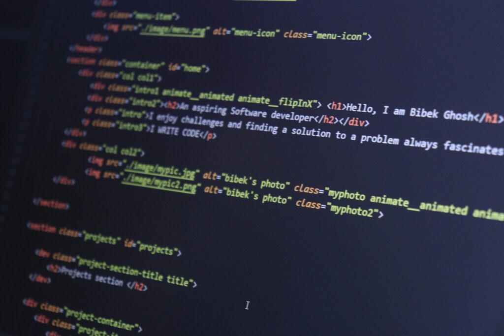 Colorful HTML code displayed on a computer screen for programming projects.
